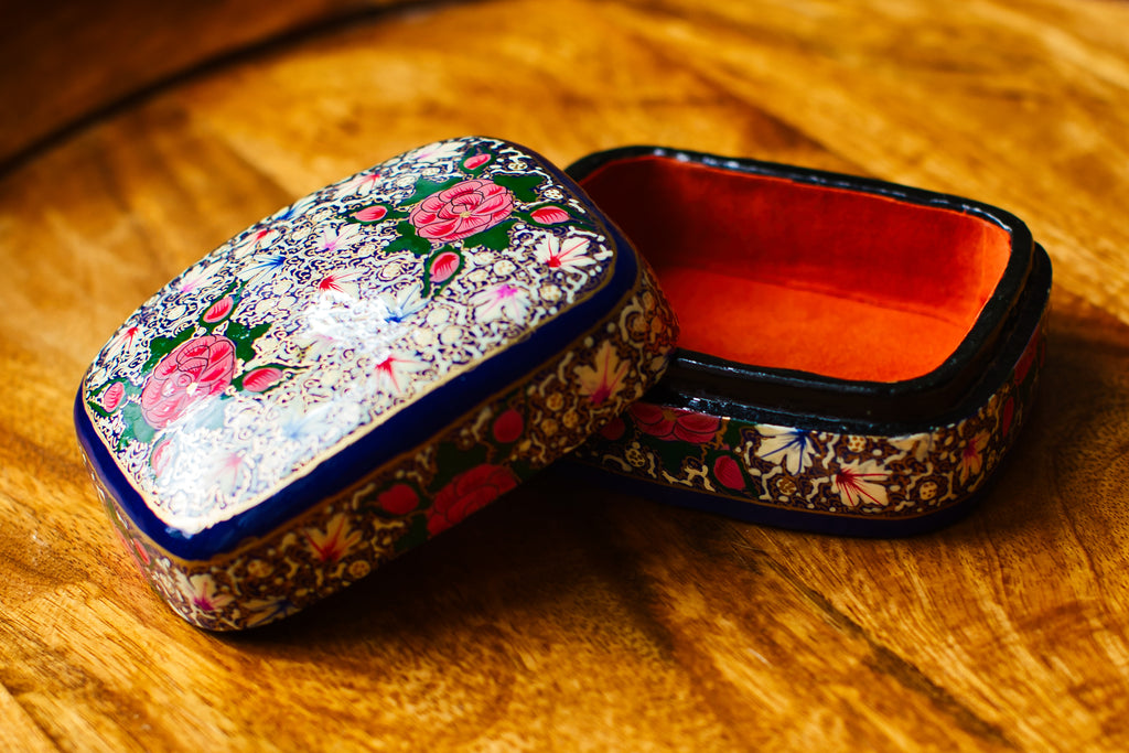 Hand-Painted Kashmiri Papier Mâché Jewelry Storage Box.
