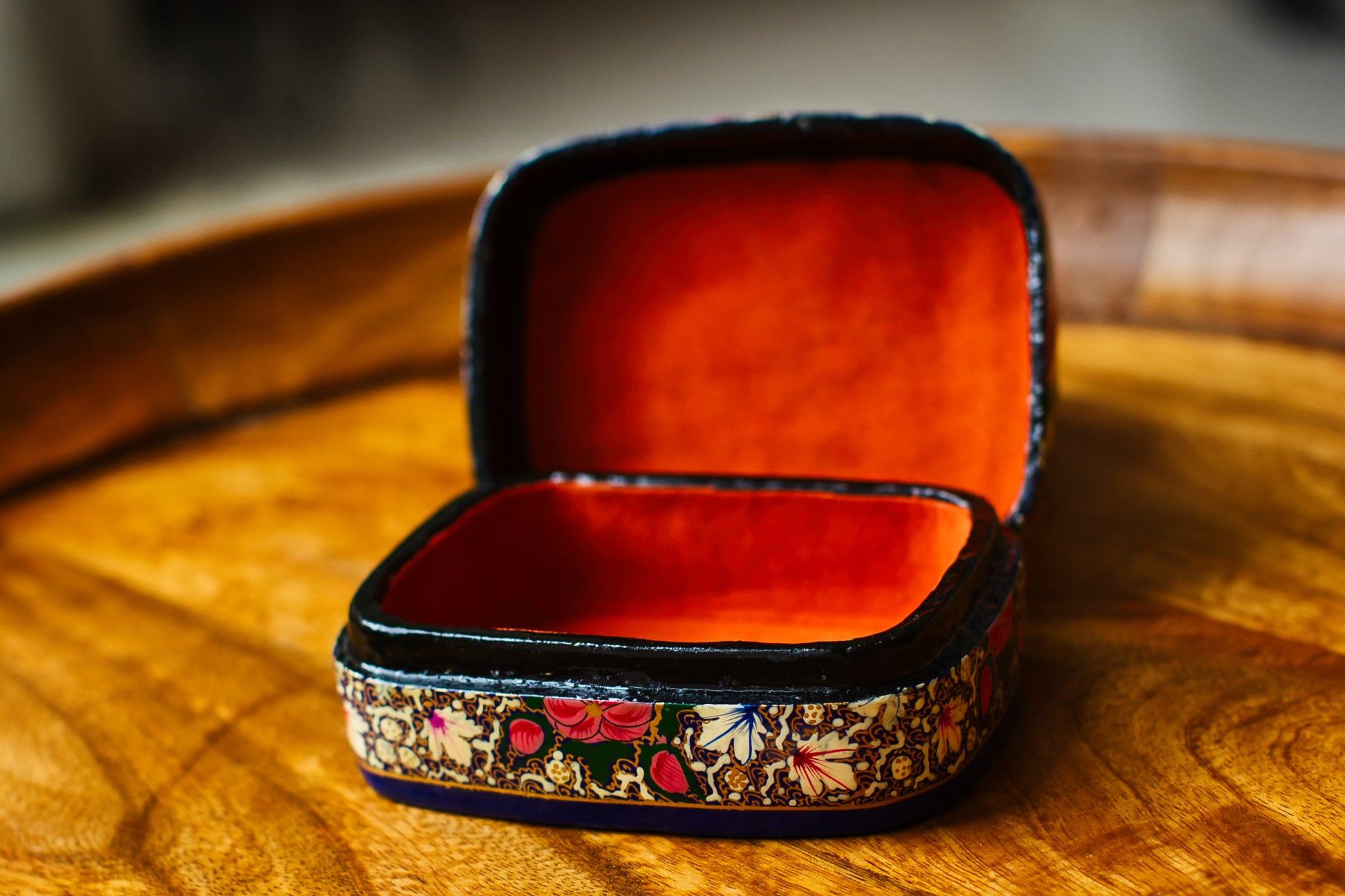 Hand-Painted Kashmiri Papier Mâché Jewelry Storage Box.