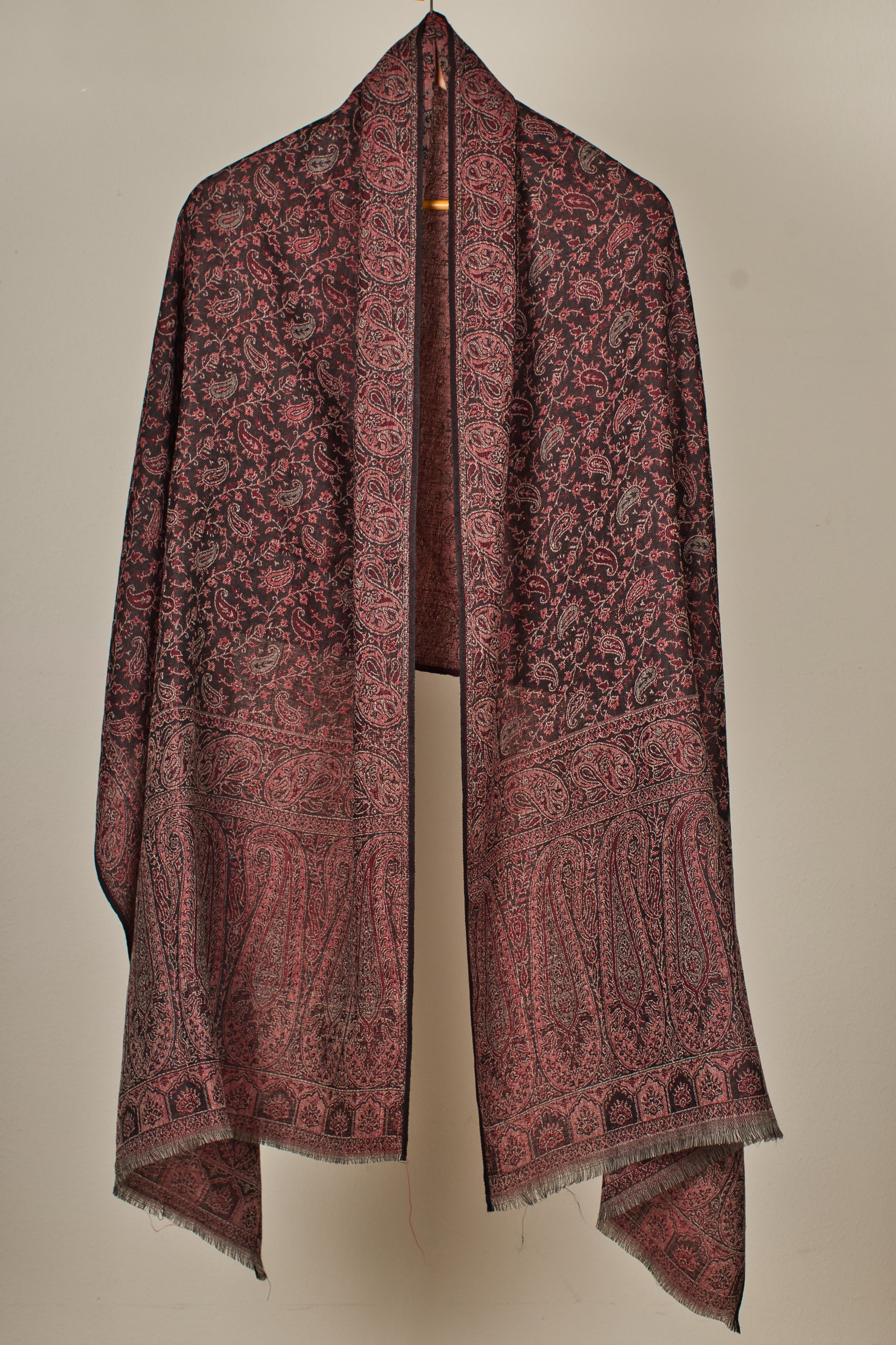 Cashmere Wool Stole with Ethnic Weave in Rich Maroon & Black