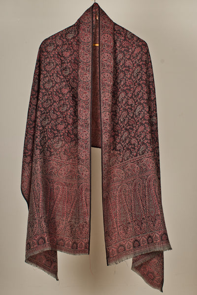Cashmere Wool Stole with Ethnic Weave in Rich Maroon & Black