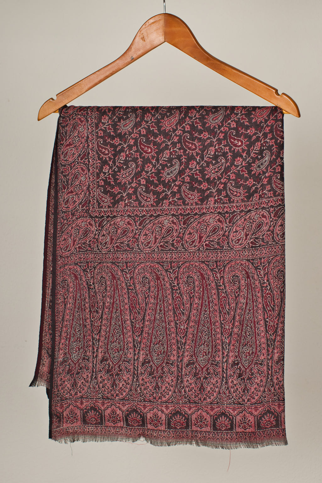Cashmere Wool Stole with Ethnic Weave in Rich Maroon & Black