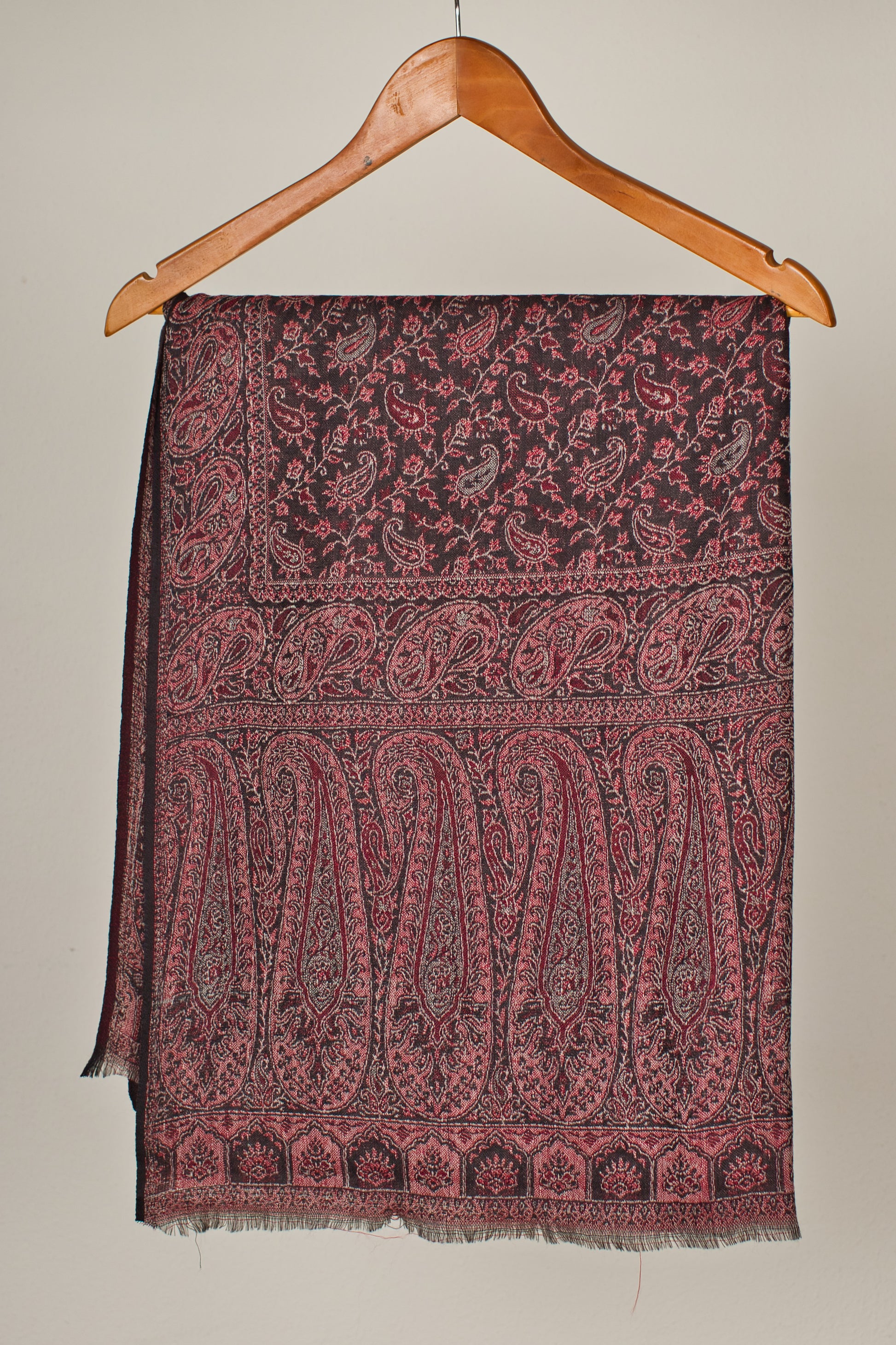 Cashmere Wool Stole with Ethnic Weave in Rich Maroon & Black